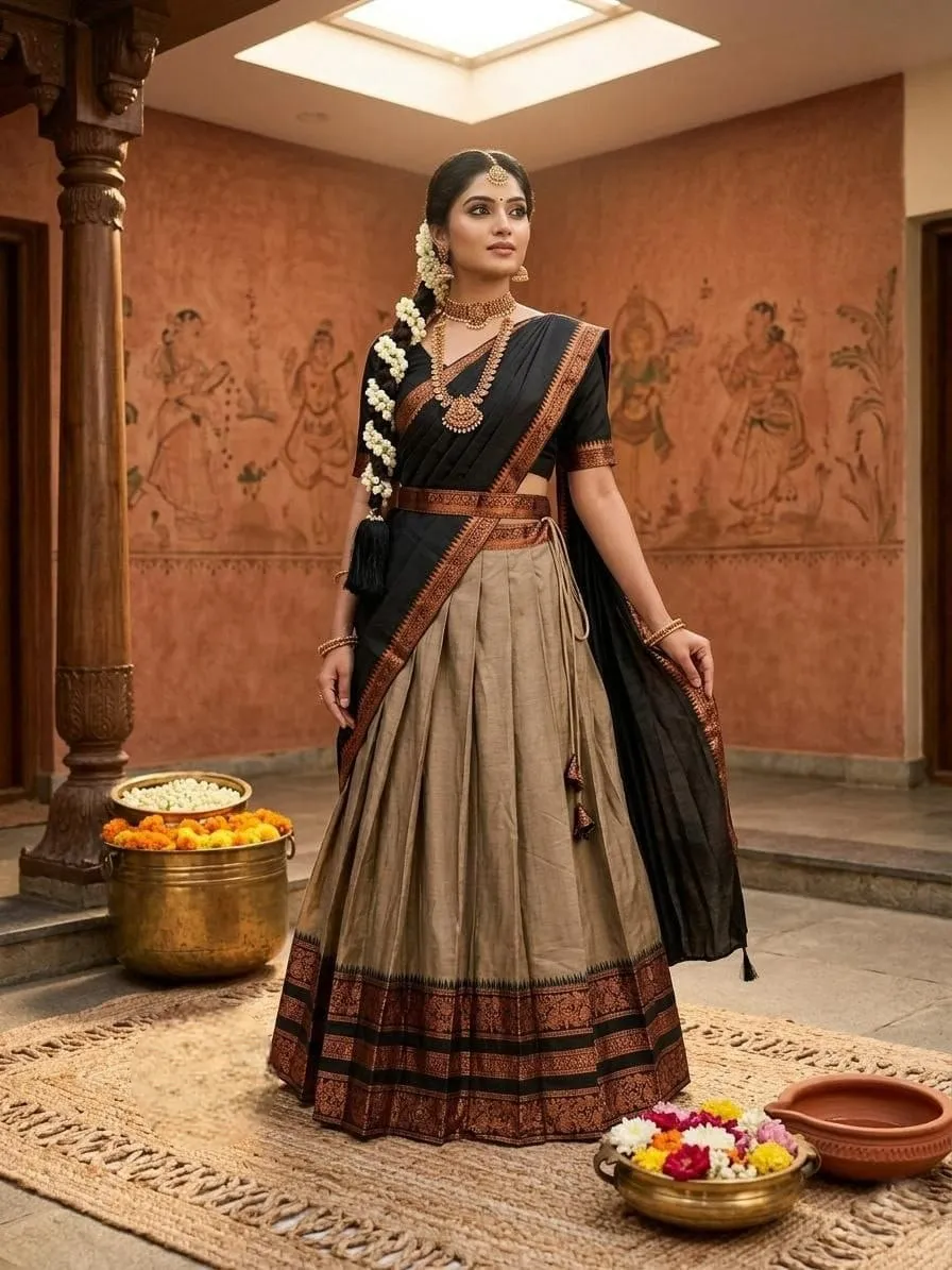 Rani Pink with Green Cotton Silk Lehenga